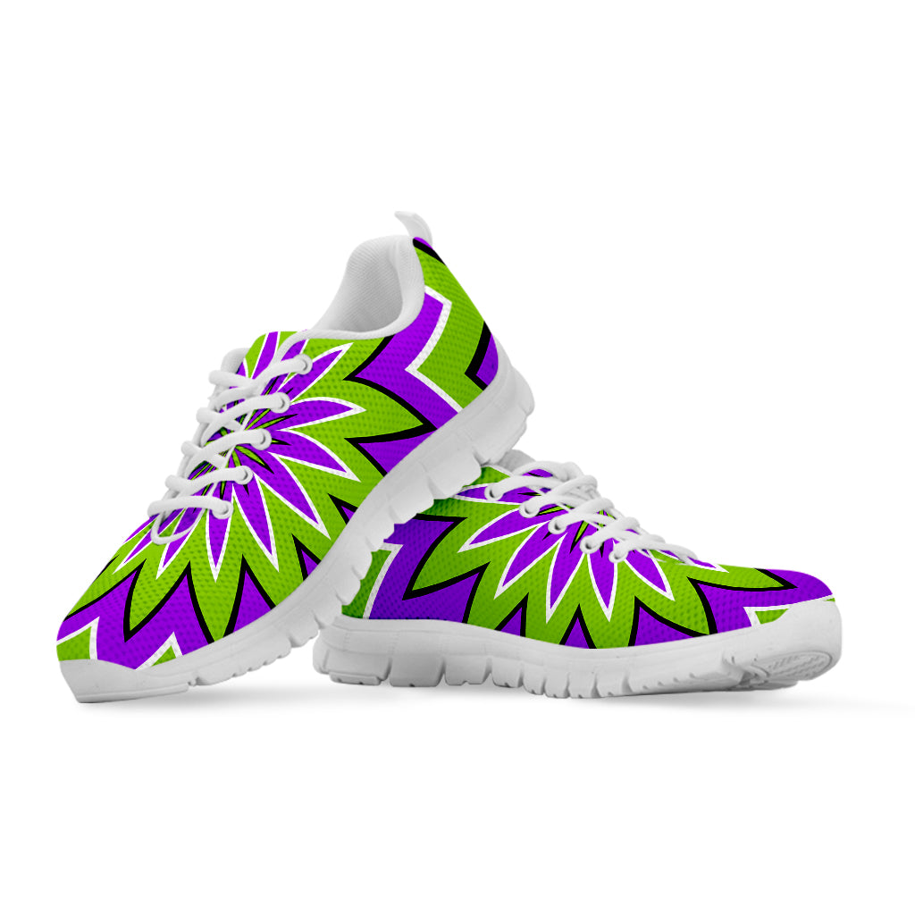 Green Flower Moving Optical Illusion White Running Shoes