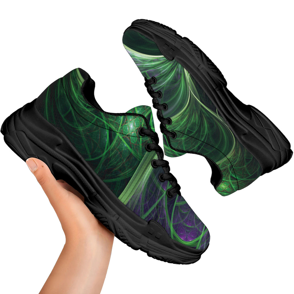 Green Fractal Print Black Chunky Shoes