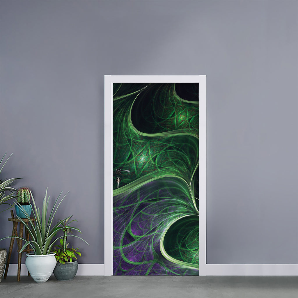 Green Fractal Print Door Sticker