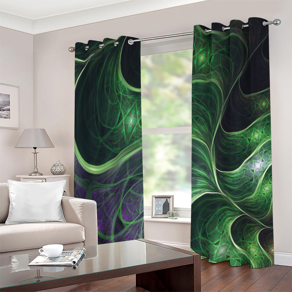 Green Fractal Print Extra Wide Grommet Curtains