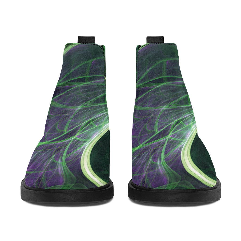 Green Fractal Print Flat Ankle Boots