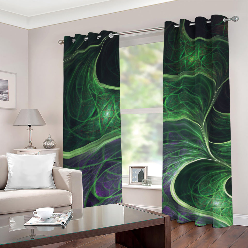 Green Fractal Print Grommet Curtains