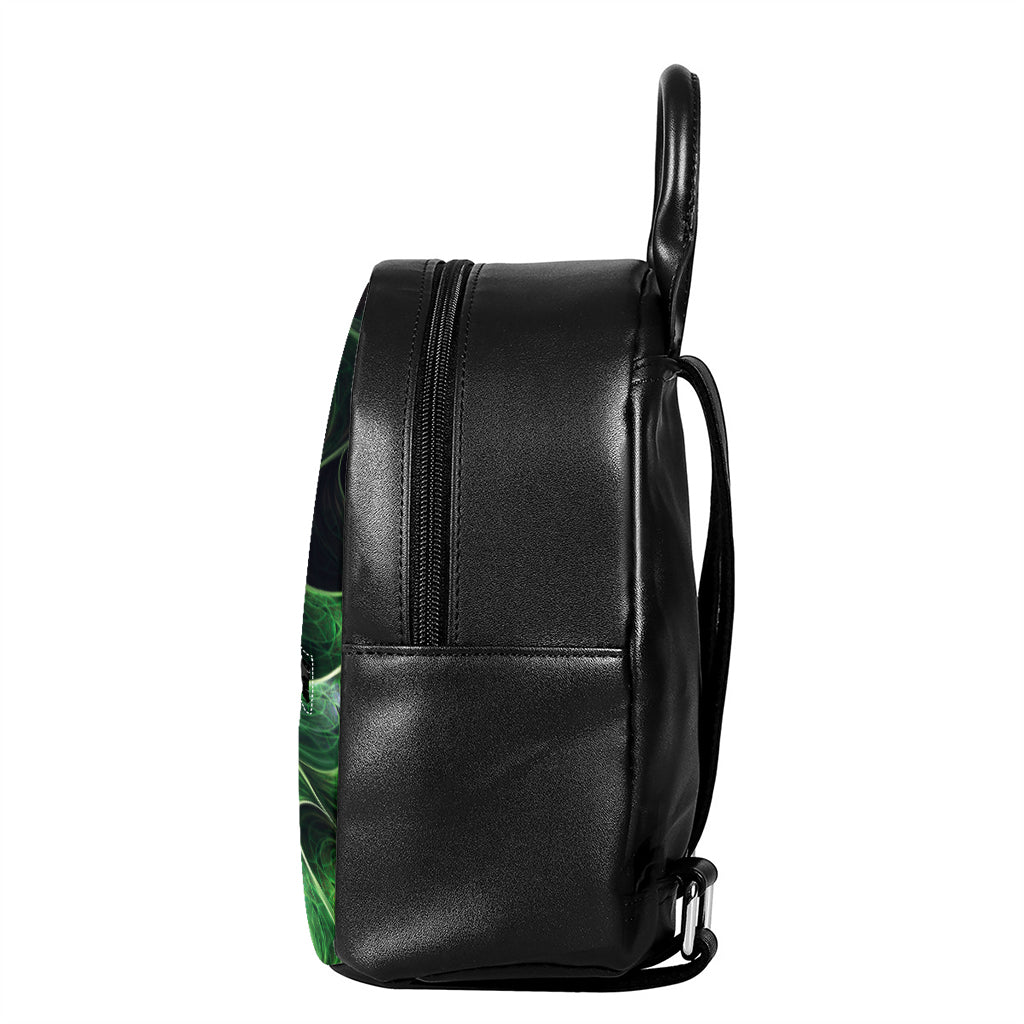 Green Fractal Print Leather Backpack