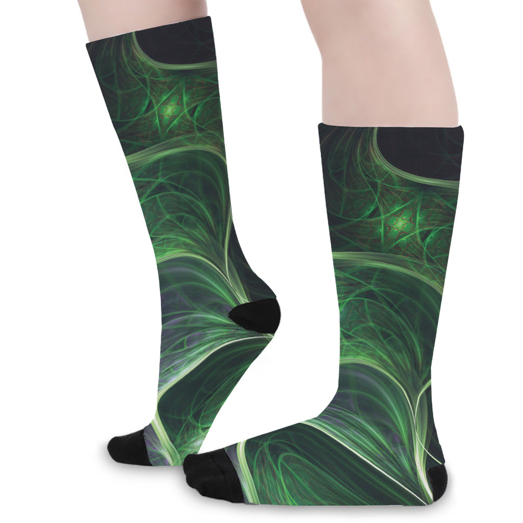 Green Fractal Print Long Socks