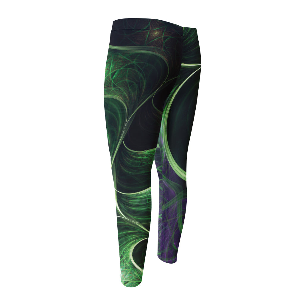 Green Fractal Print Men's Compression Pants