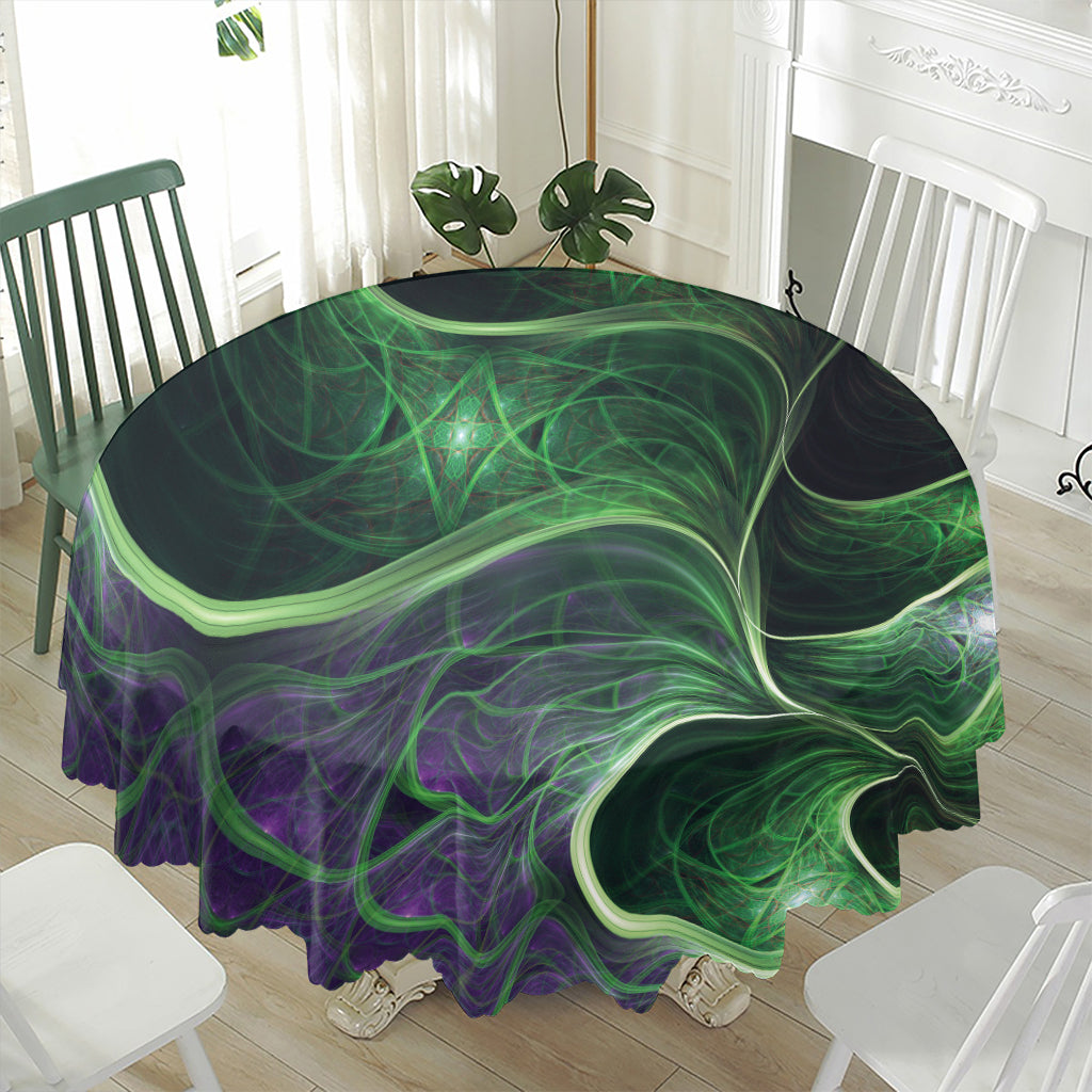 Green Fractal Print Waterproof Round Tablecloth