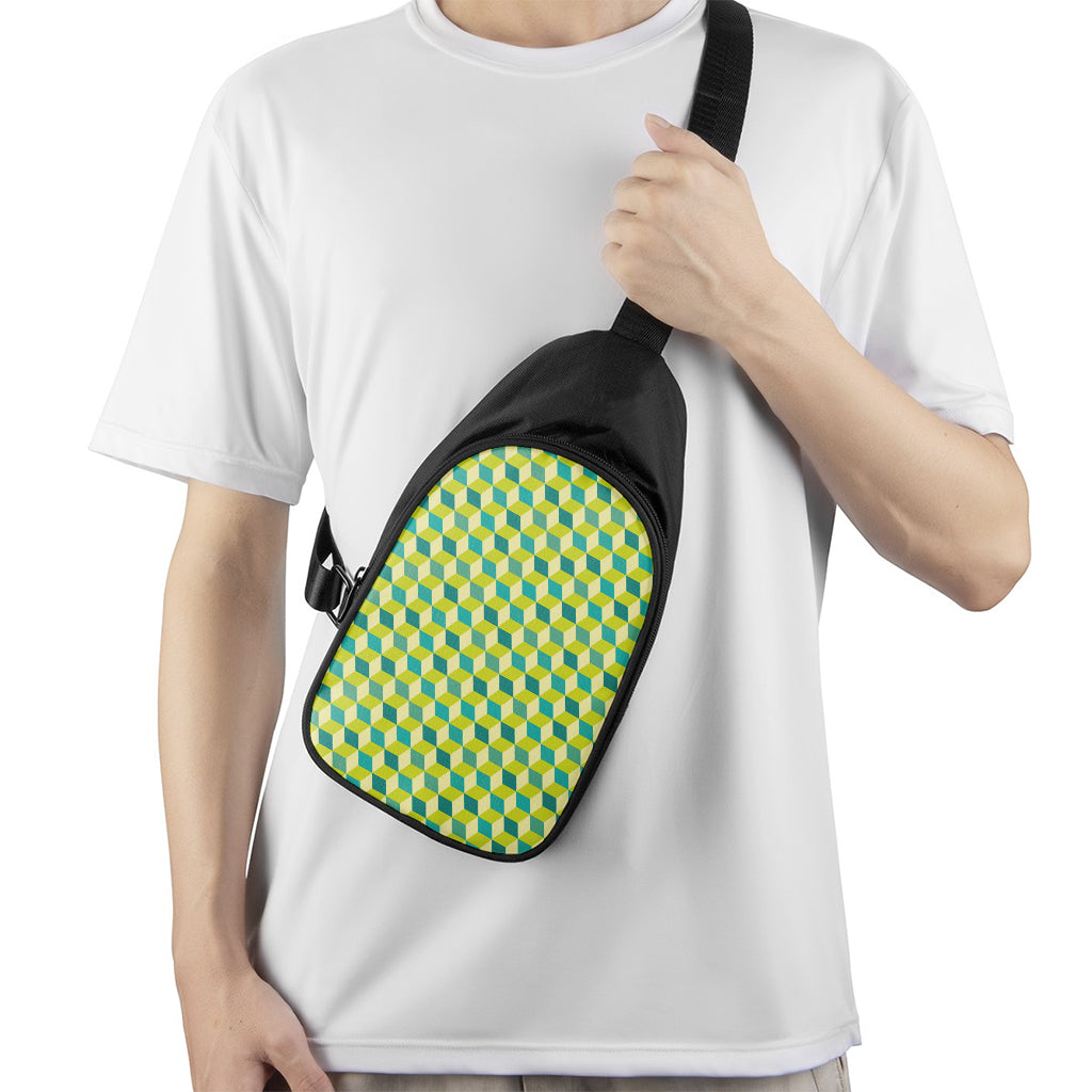 Green Geometric Cube Shape Pattern Print Chest Bag