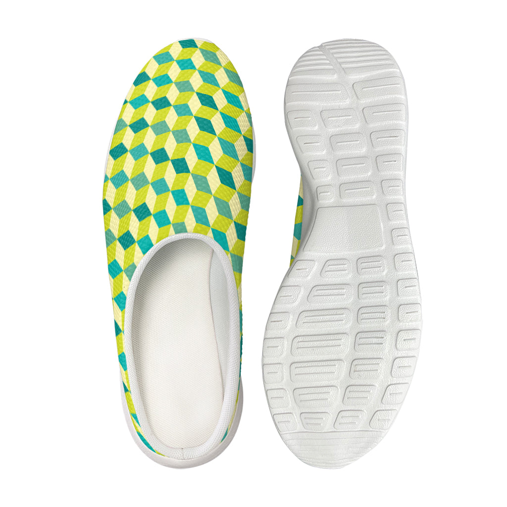 Green Geometric Cube Shape Pattern Print Mesh Casual Shoes