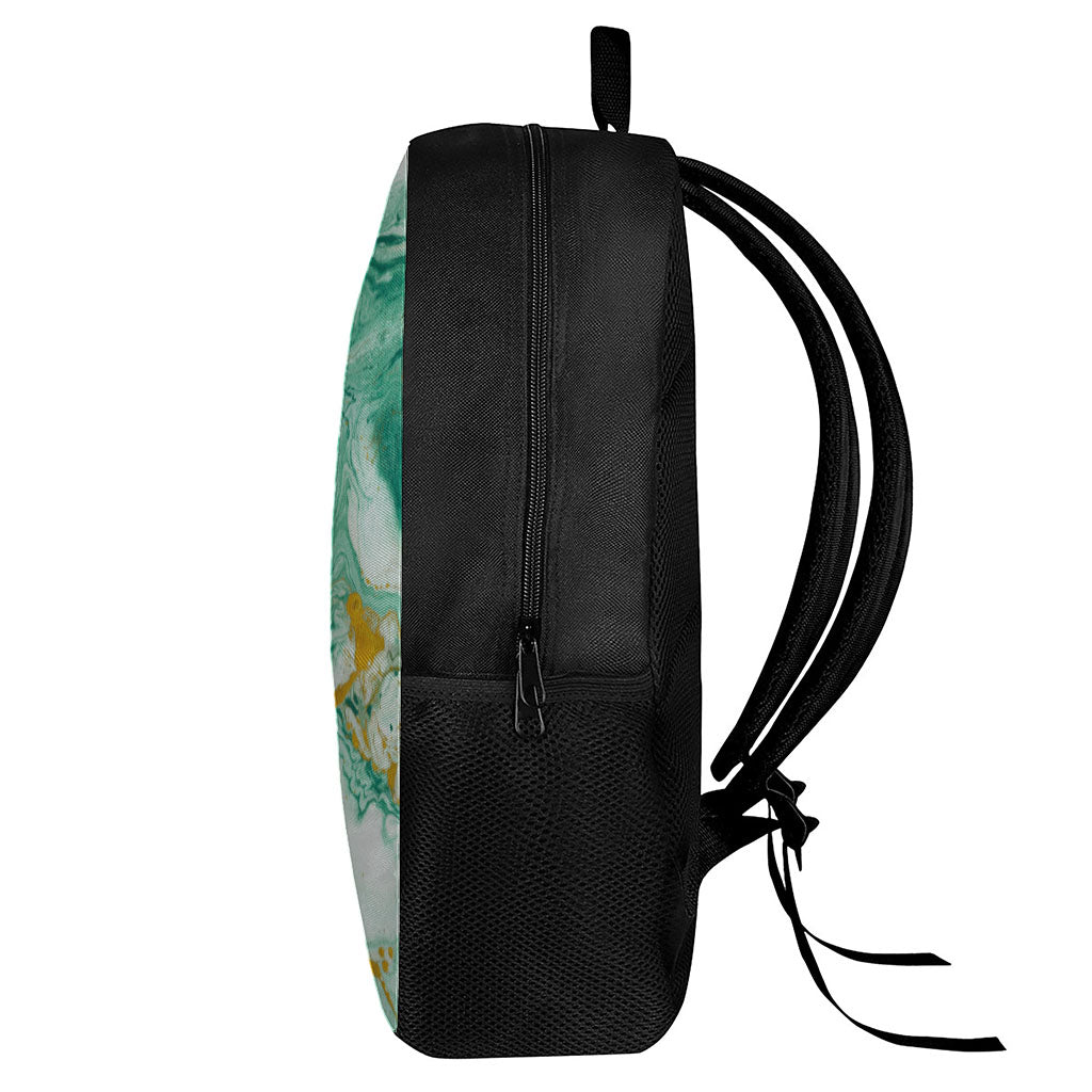 Green Gold Liquid Marble Print 17 Inch Backpack