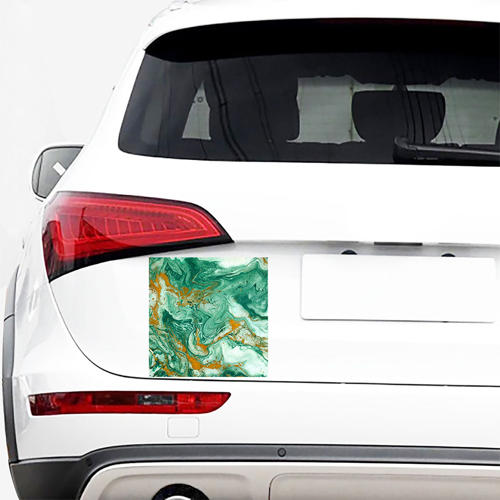 Green Gold Liquid Marble Print Car Sticker