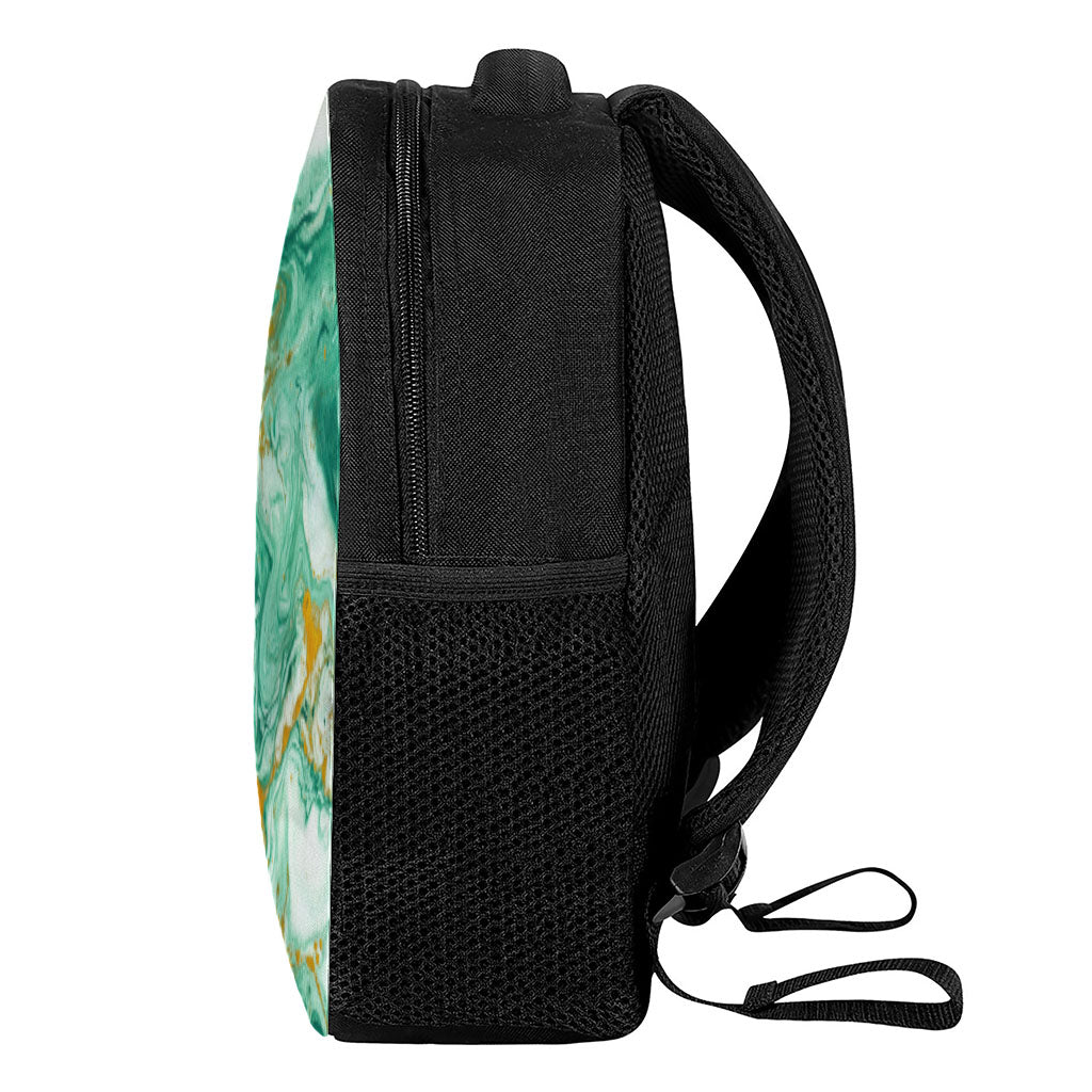 Green Gold Liquid Marble Print Casual Backpack