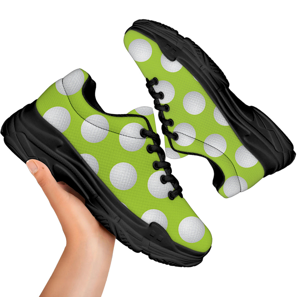 Green Golf Ball Pattern Print Black Chunky Shoes