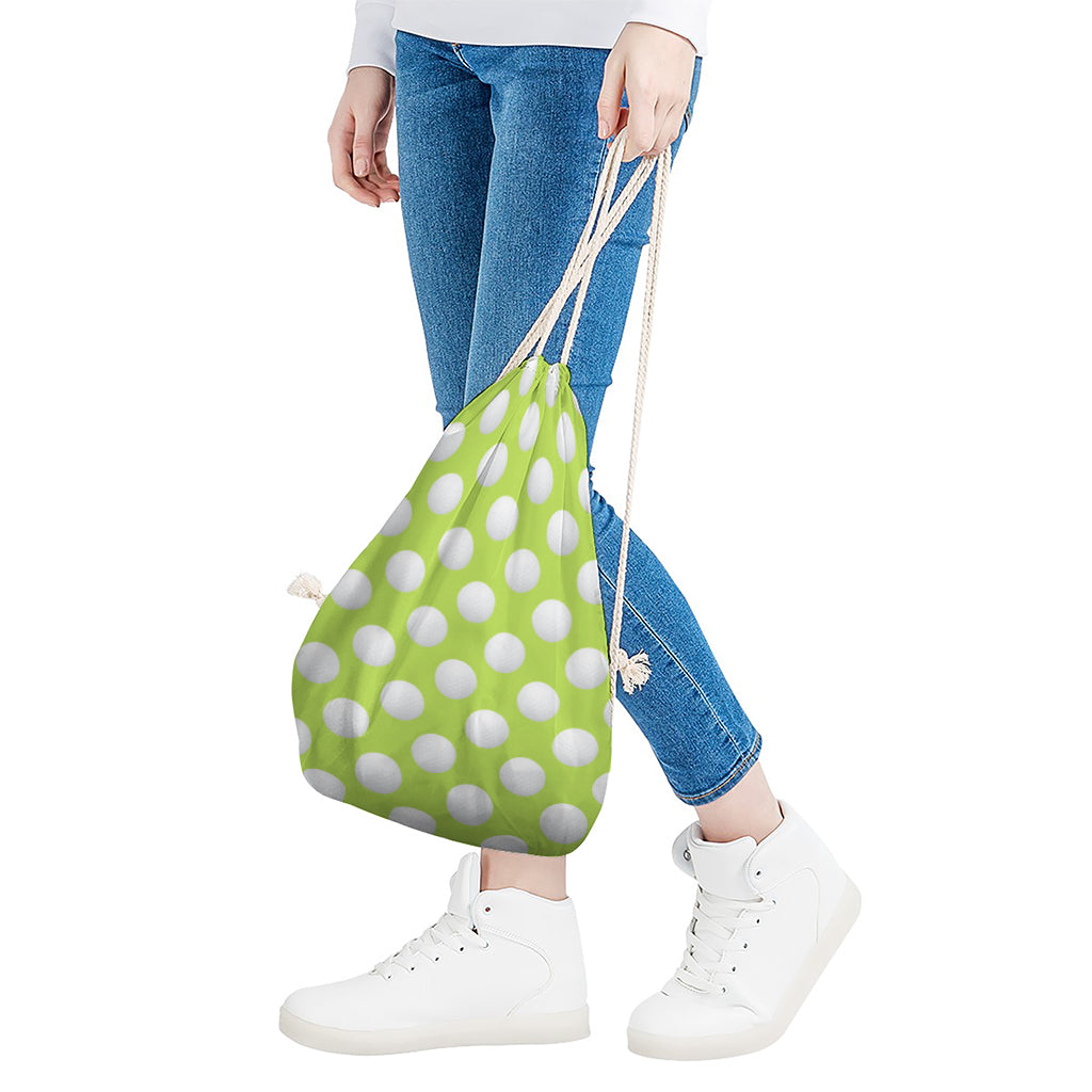 Green Golf Ball Pattern Print Drawstring Bag