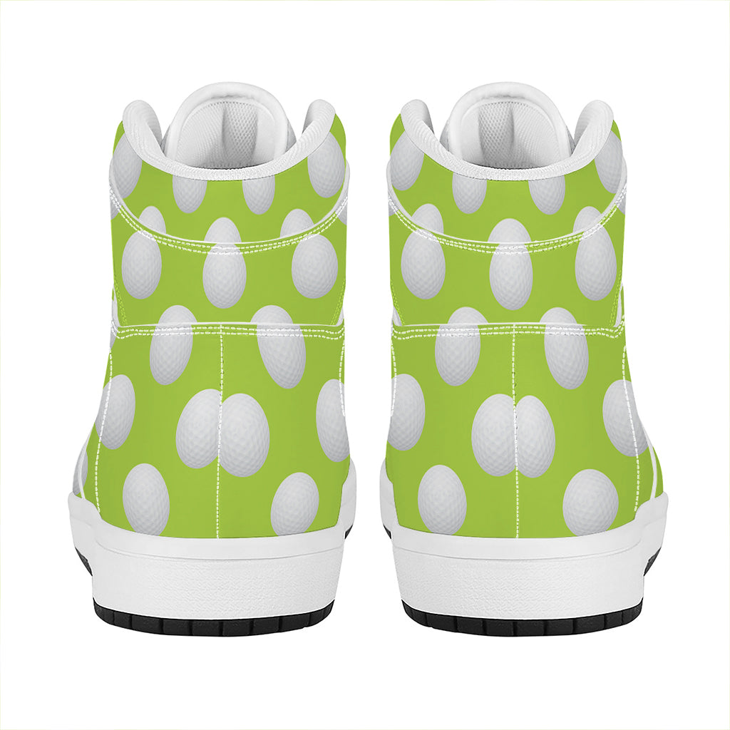 Green Golf Ball Pattern Print High Top Leather Sneakers