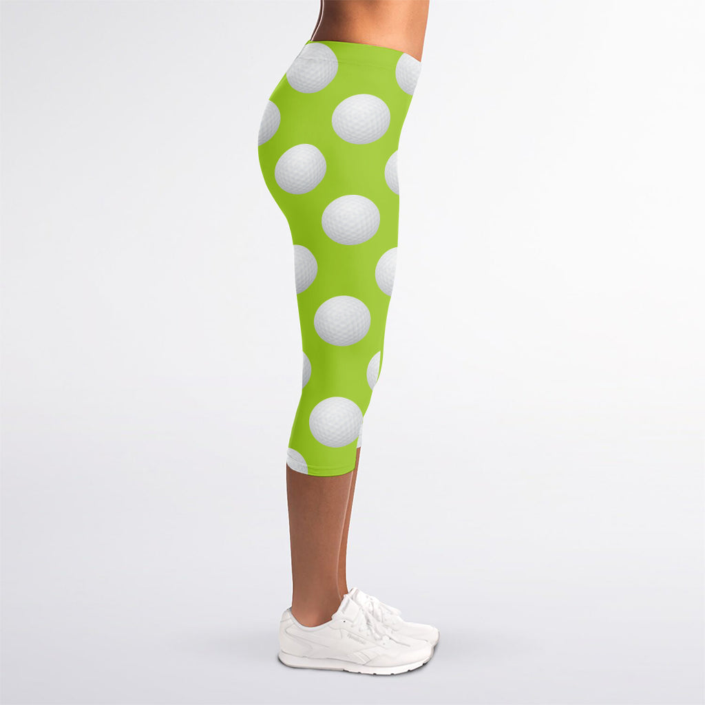 Green Golf Ball Pattern Print Women's Capri Leggings