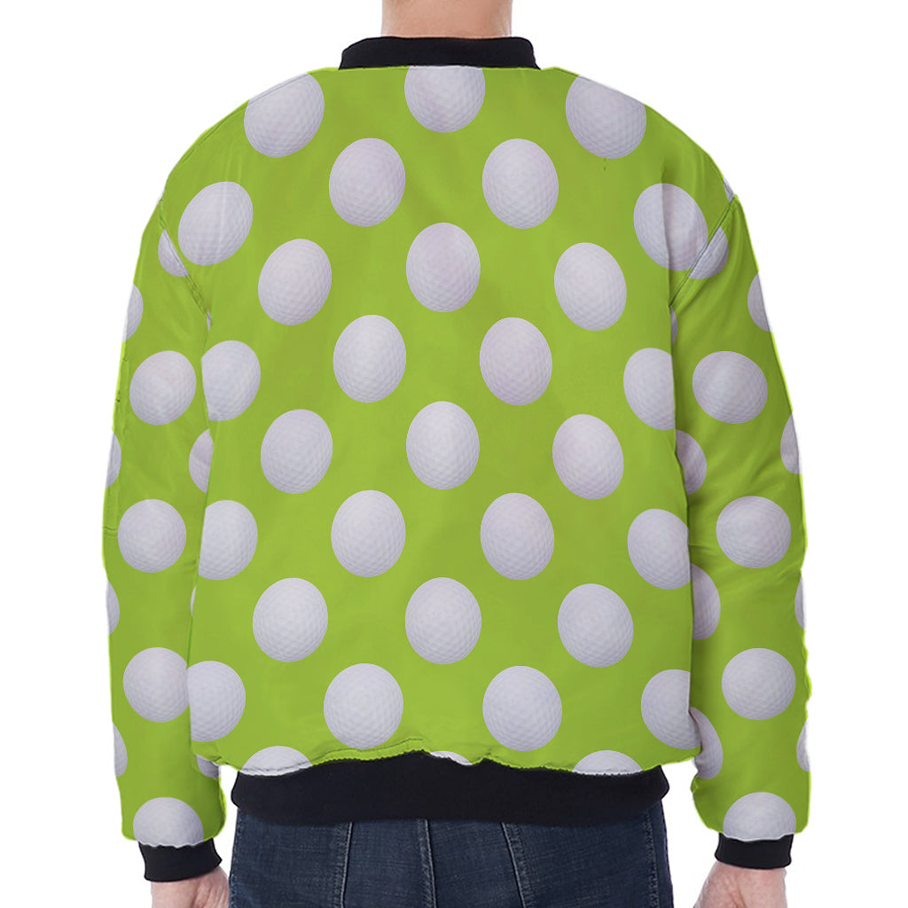 Green Golf Ball Pattern Print Zip Sleeve Bomber Jacket