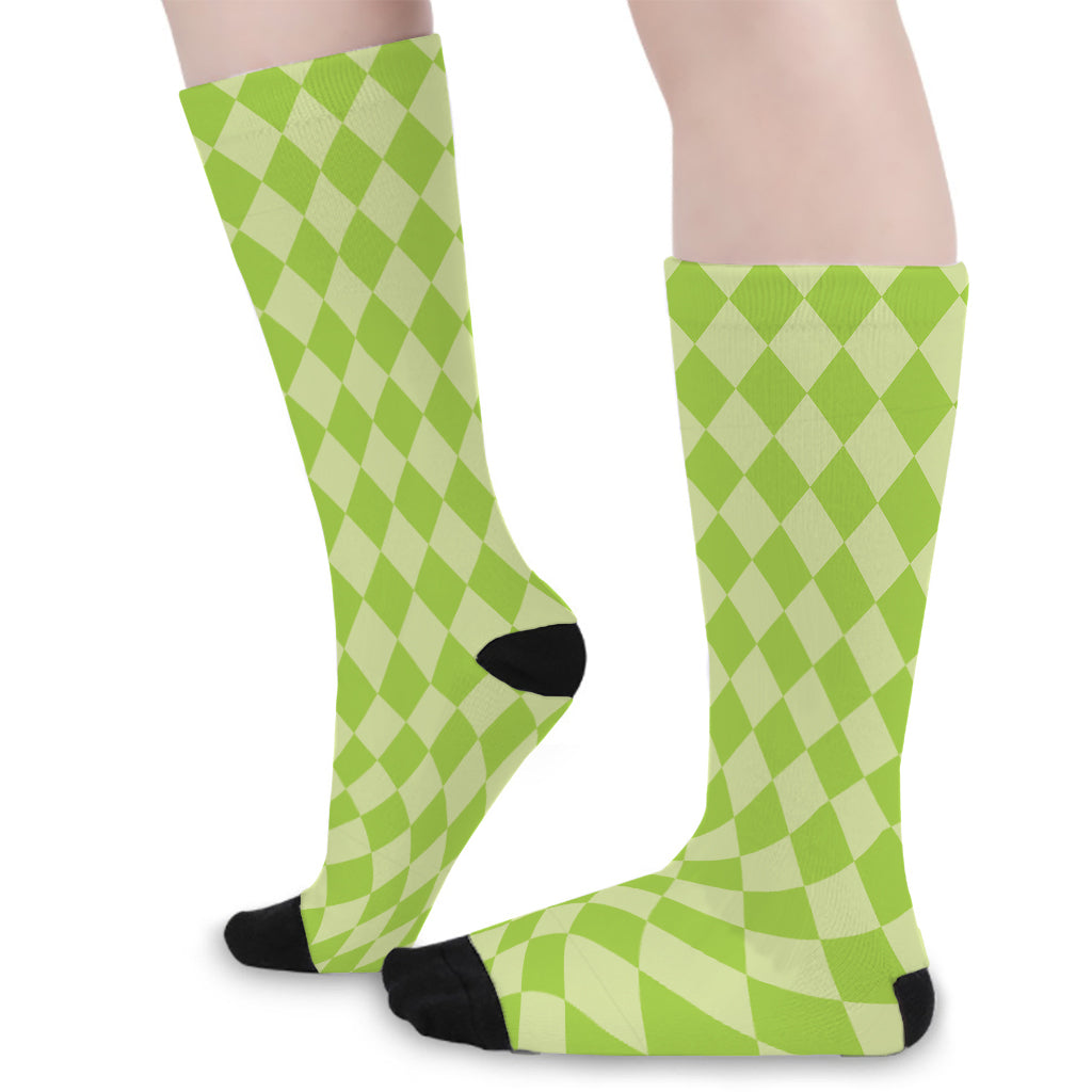 Green Harlequin Pattern Print Long Socks