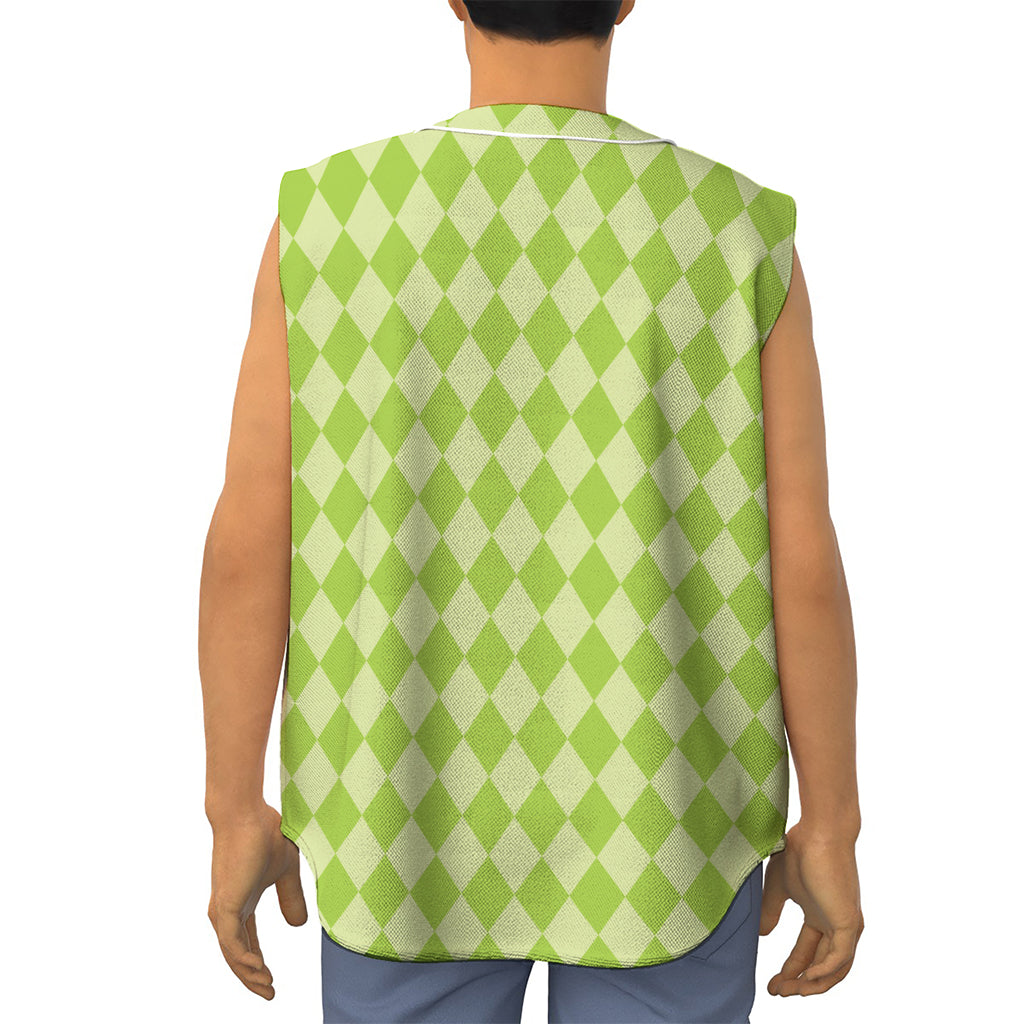 Green Harlequin Pattern Print Sleeveless Baseball Jersey
