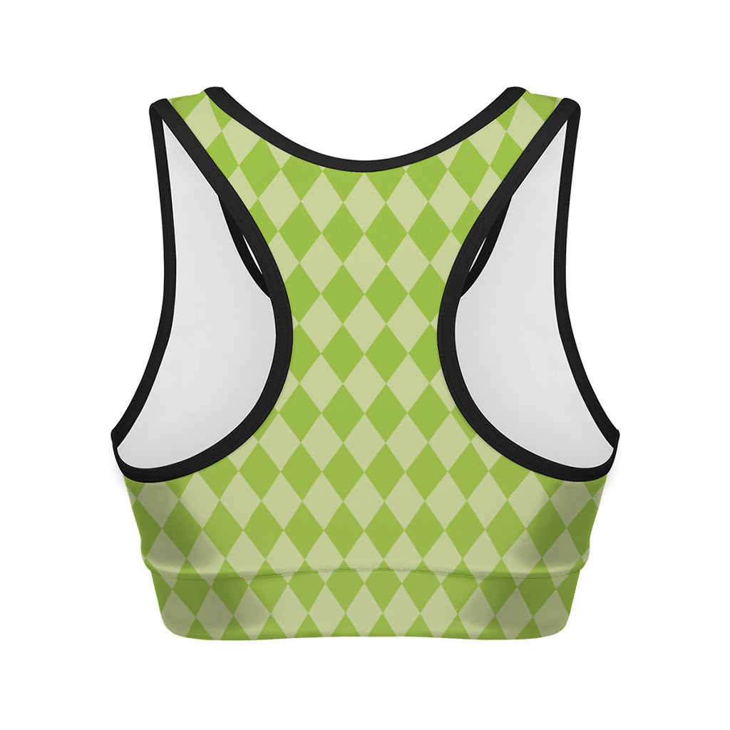 Green Harlequin Pattern Print Women's Sports Bra