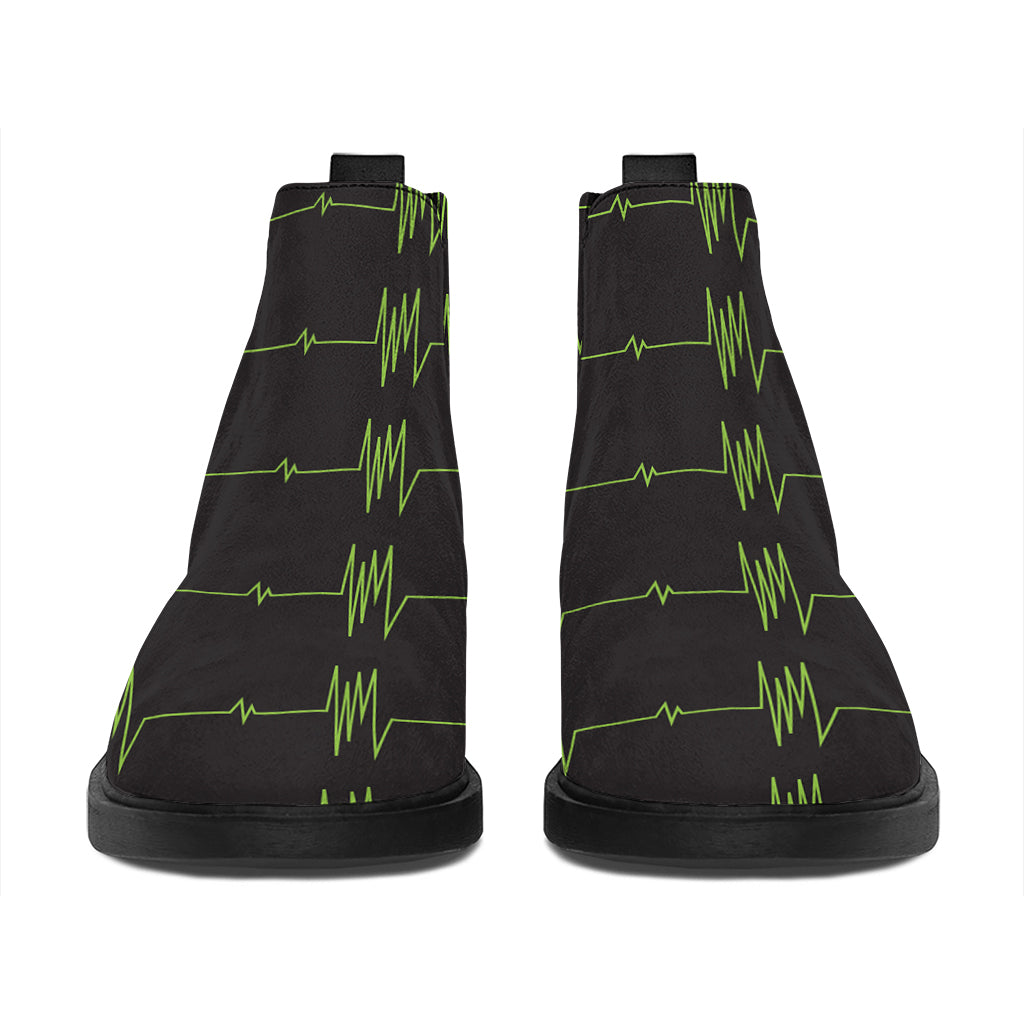 Green Heartbeat Pattern Print Flat Ankle Boots