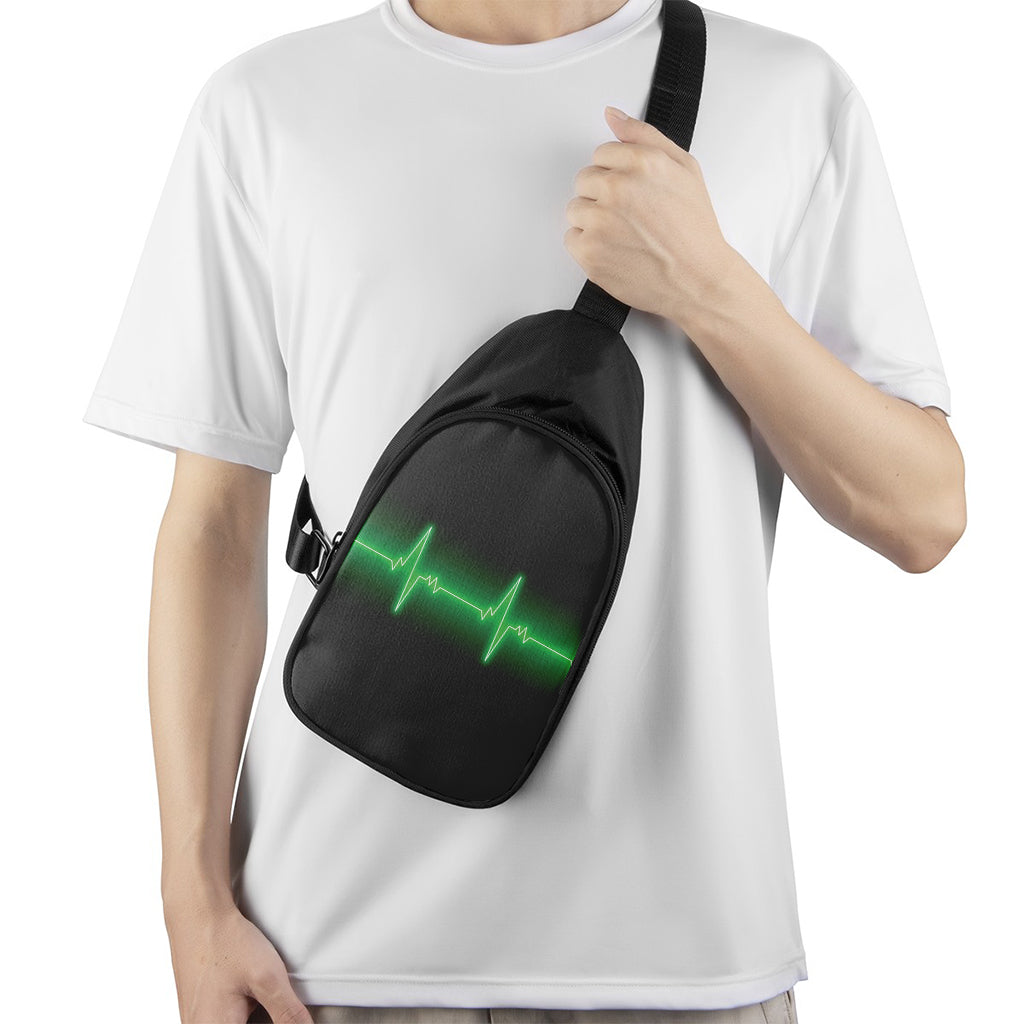 Green Heartbeat Print Chest Bag