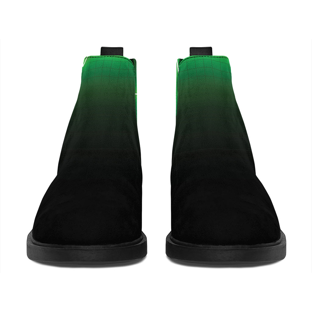 Green Heartbeat Print Flat Ankle Boots