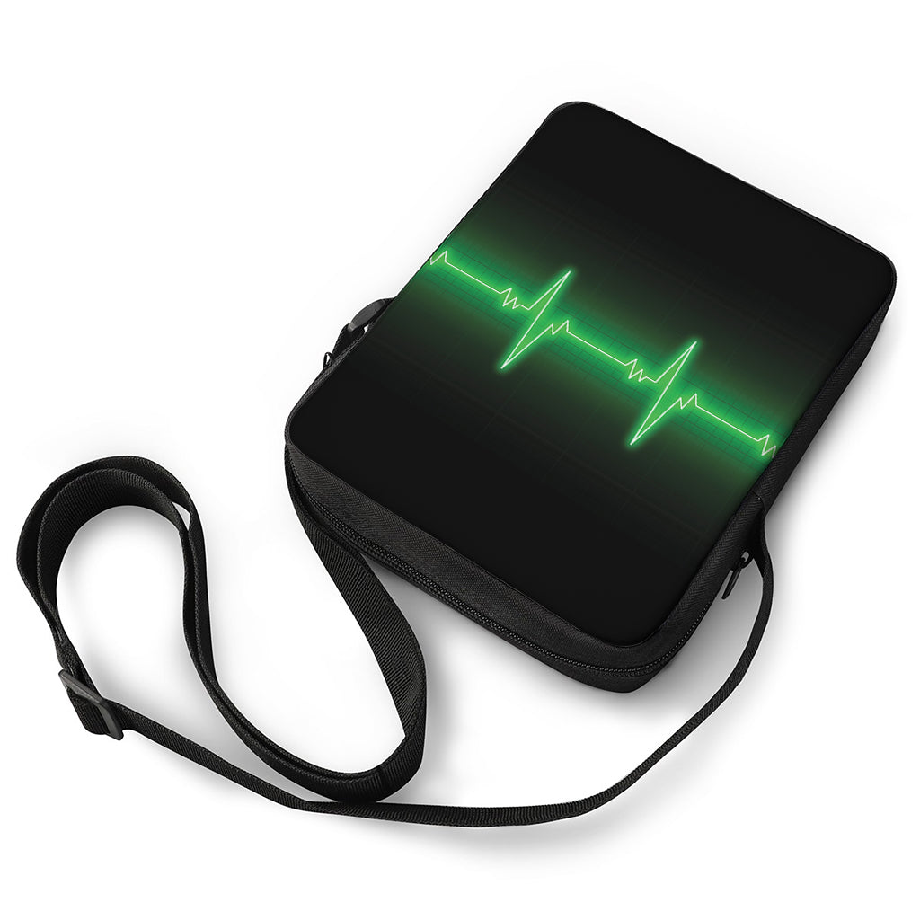 Green Heartbeat Print Rectangular Crossbody Bag