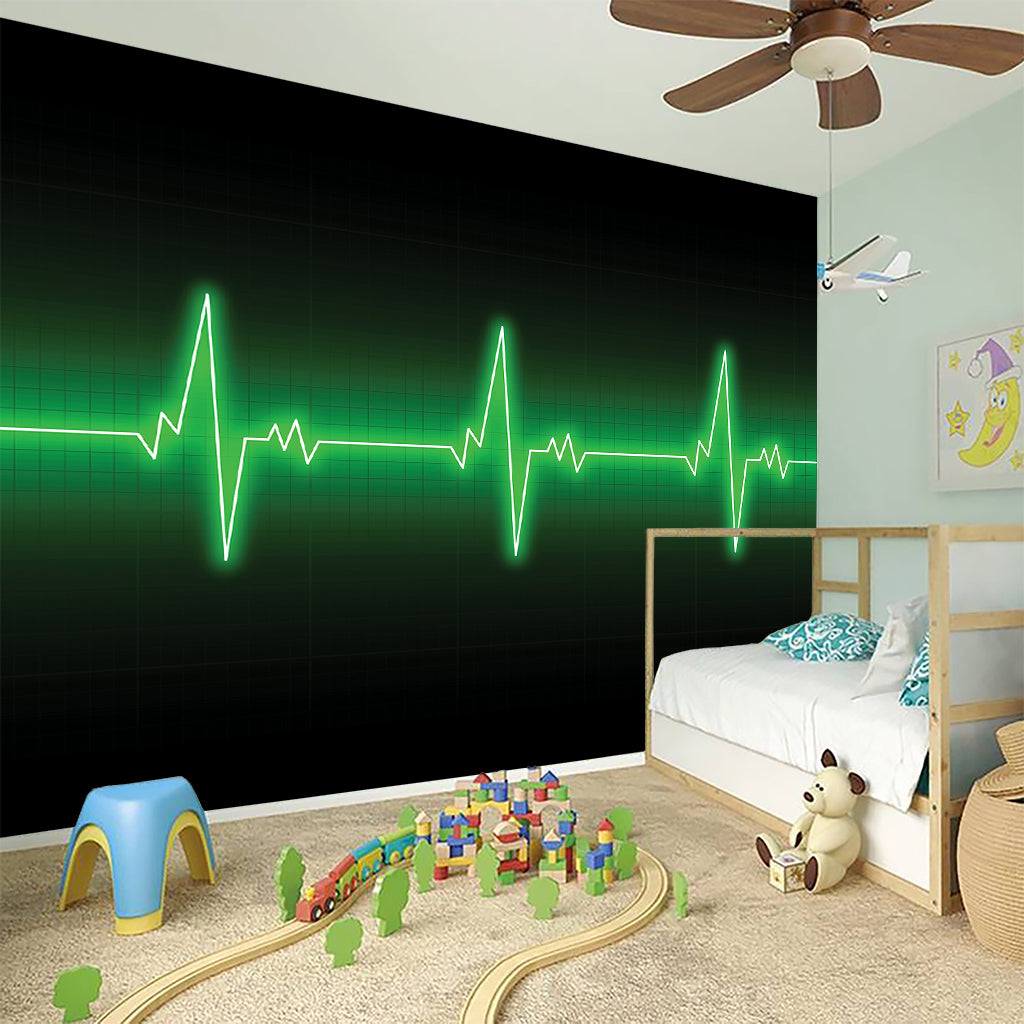 Green Heartbeat Print Wall Sticker