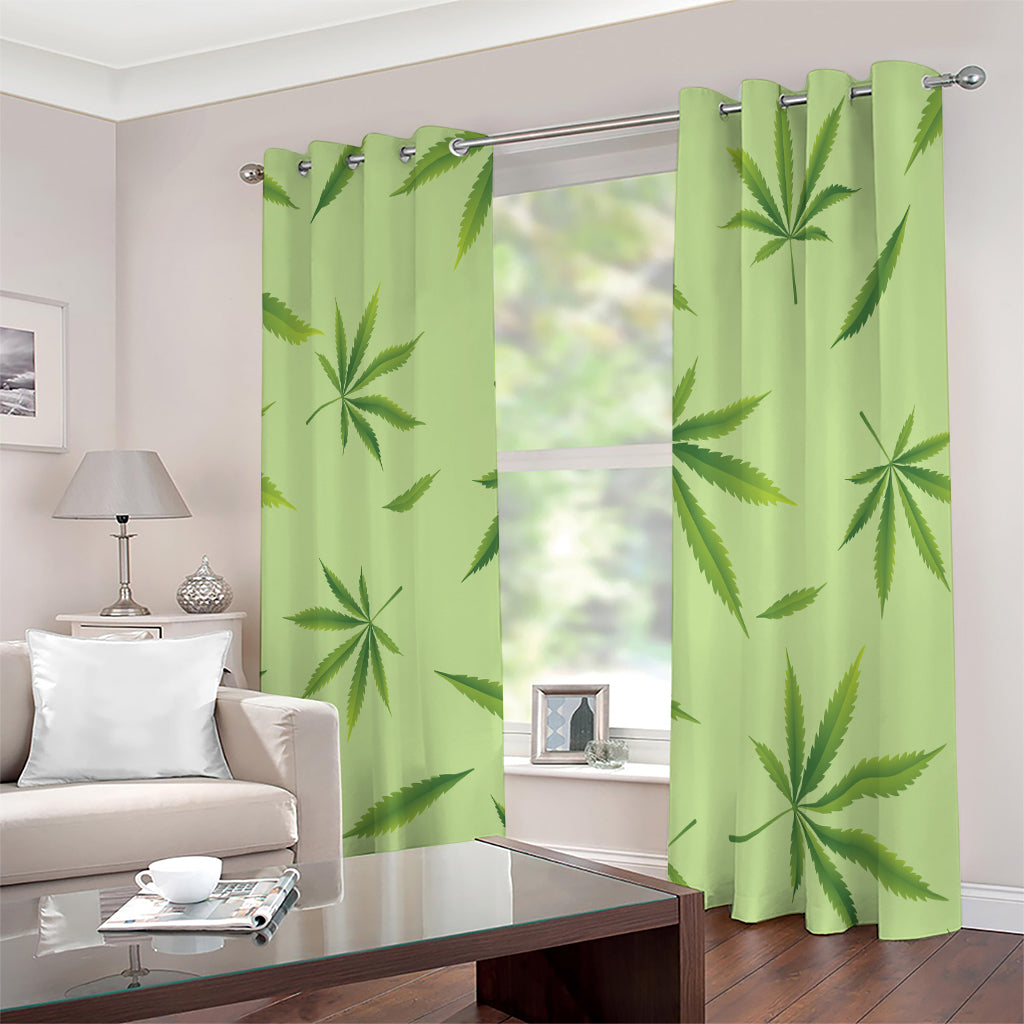 Green Hemp Leaves Pattern Print Extra Wide Grommet Curtains