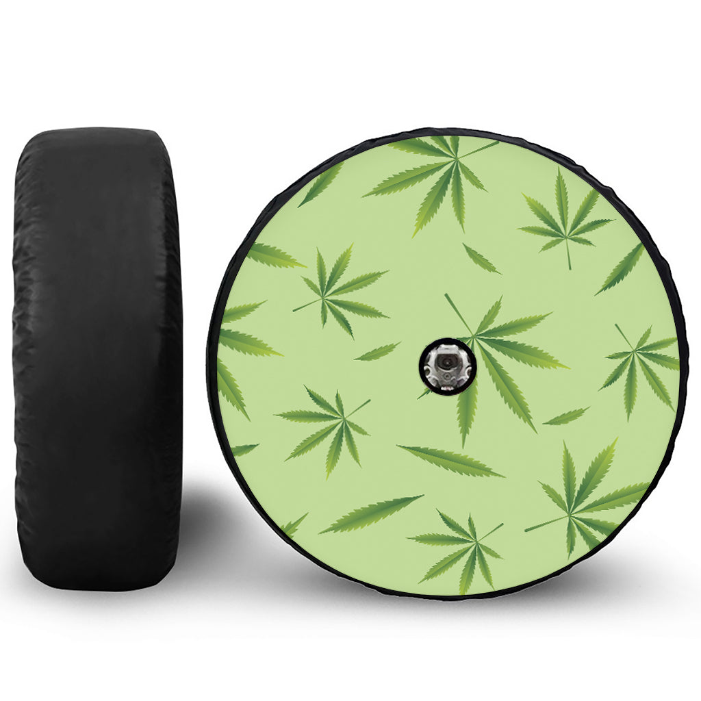 Green Hemp Leaves Pattern Print Tire Cover With Camera Hole