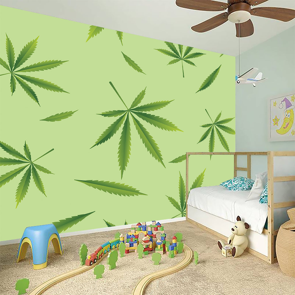 Green Hemp Leaves Pattern Print Wall Sticker