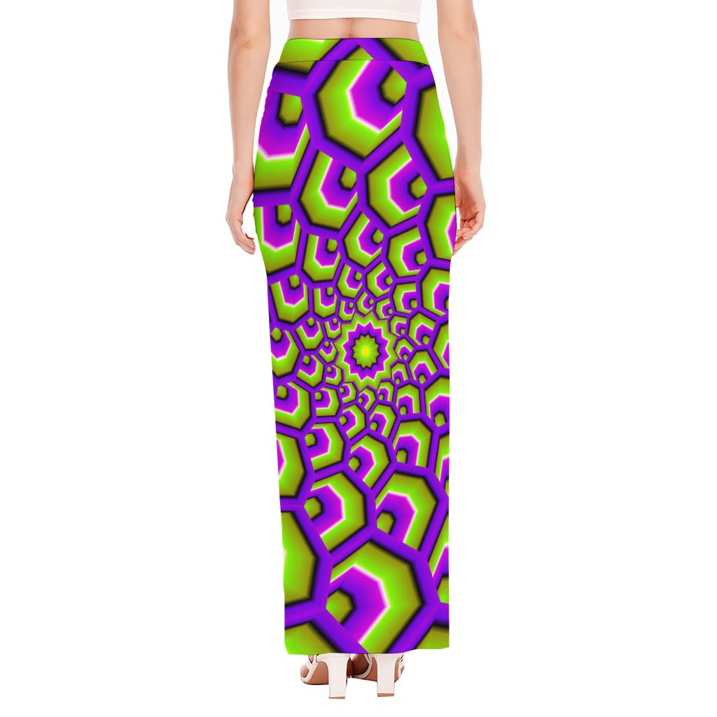 Green Hive Moving Optical Illusion High Slit Maxi Skirt