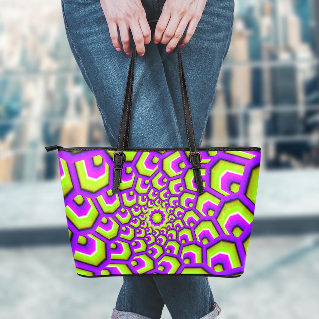 Green Hive Moving Optical Illusion Leather Tote Bag