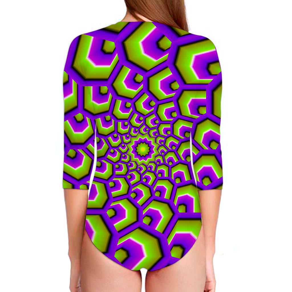 Green Hive Moving Optical Illusion Long Sleeve Swimsuit