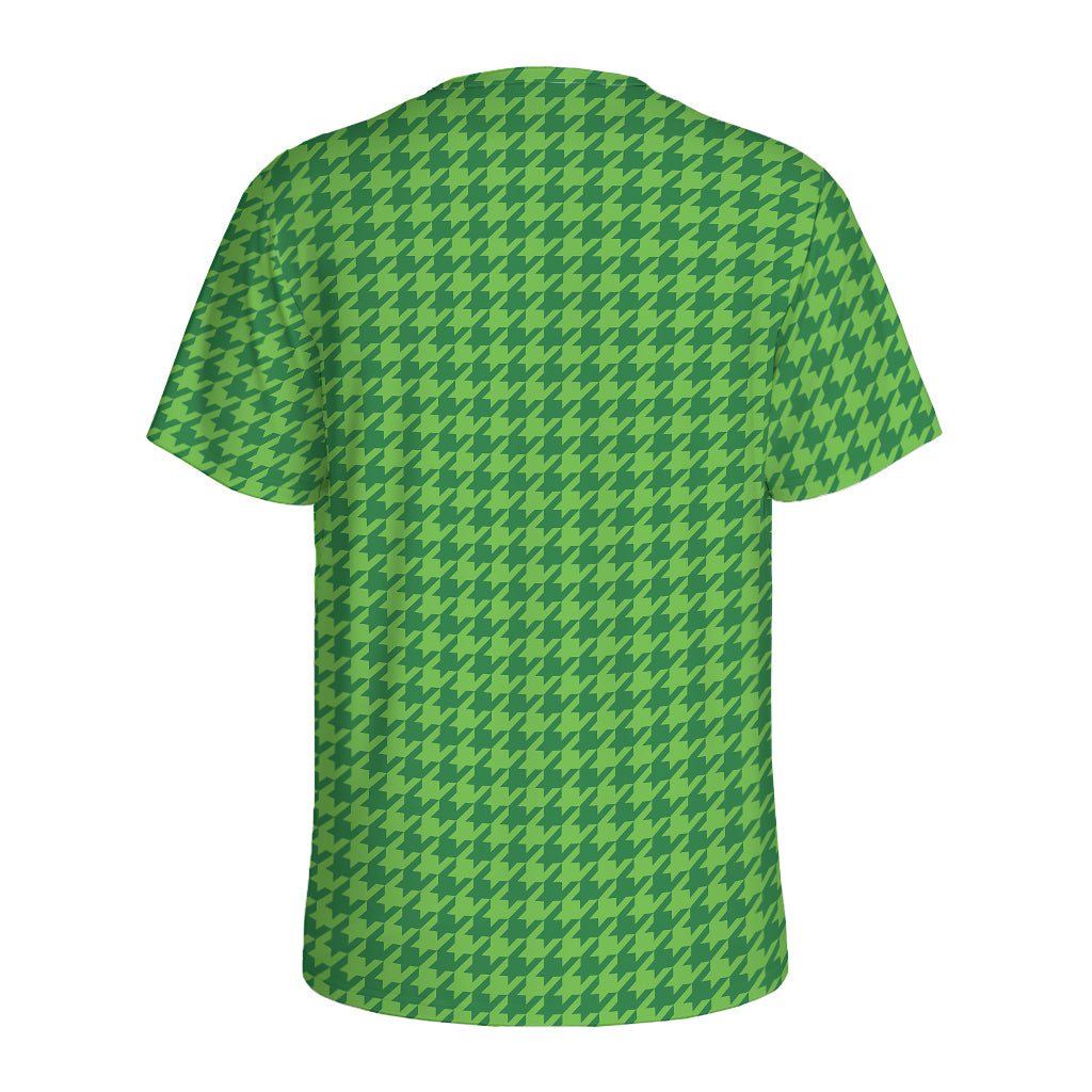 Green Houndstooth Pattern Print Men's Sports T-Shirt