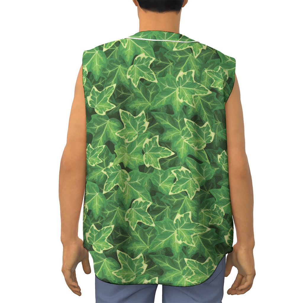 Green Ivy Leaf Pattern Print Sleeveless Baseball Jersey