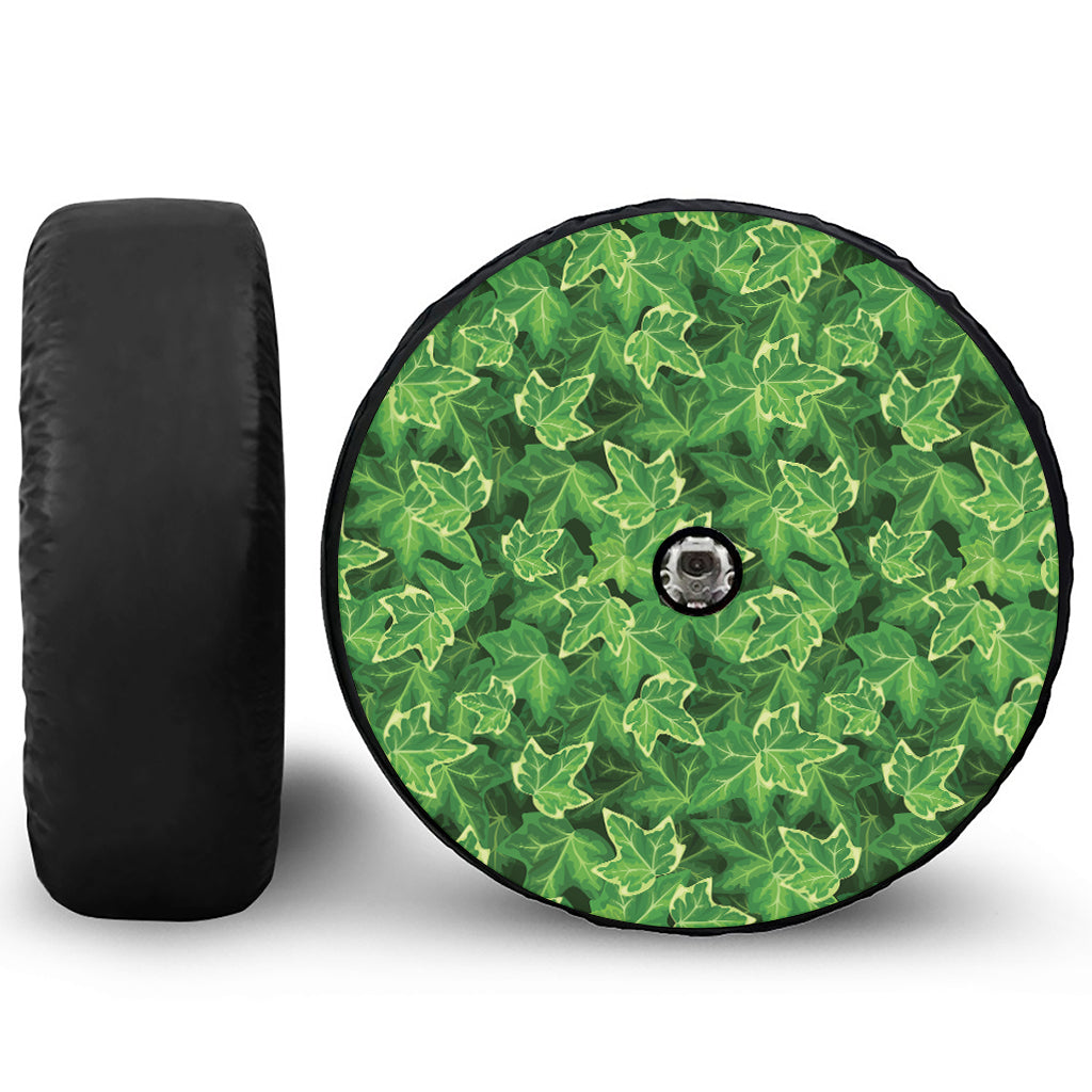 Green Ivy Leaf Pattern Print Tire Cover With Camera Hole