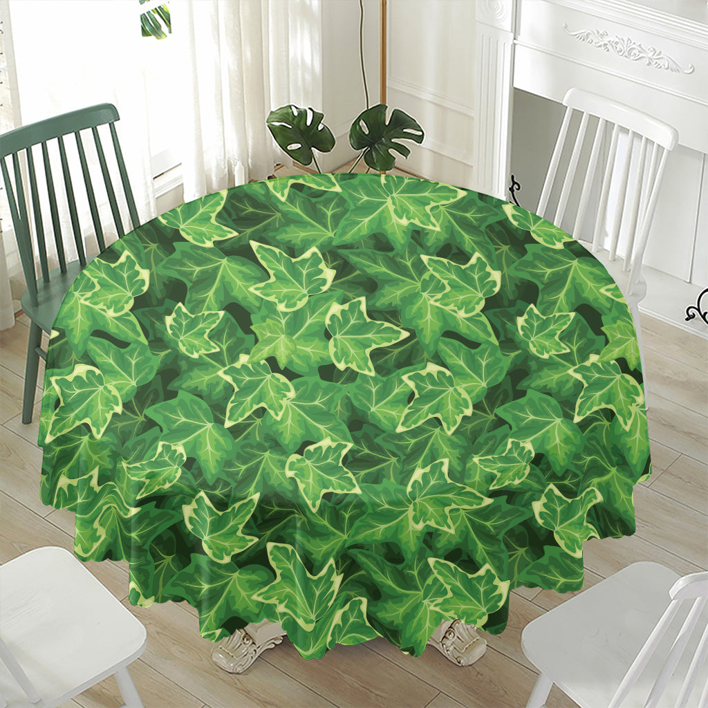 Green Ivy Leaf Pattern Print Waterproof Round Tablecloth