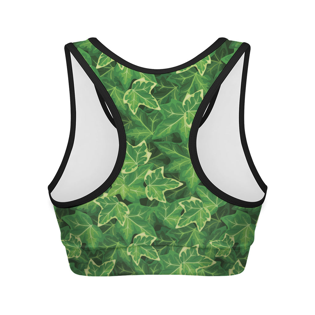 Green Ivy Leaf Pattern Print Women's Sports Bra