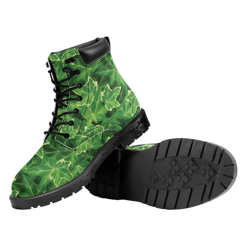 Green Ivy Leaf Pattern Print Work Boots
