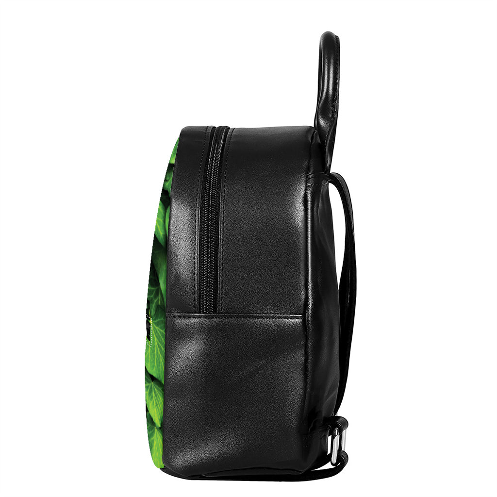 Green Ivy Leaf Print Leather Backpack