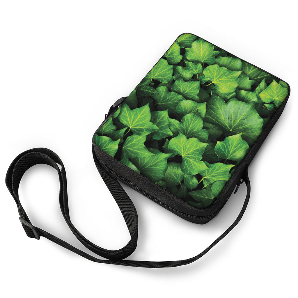 Green Ivy Leaf Print Rectangular Crossbody Bag