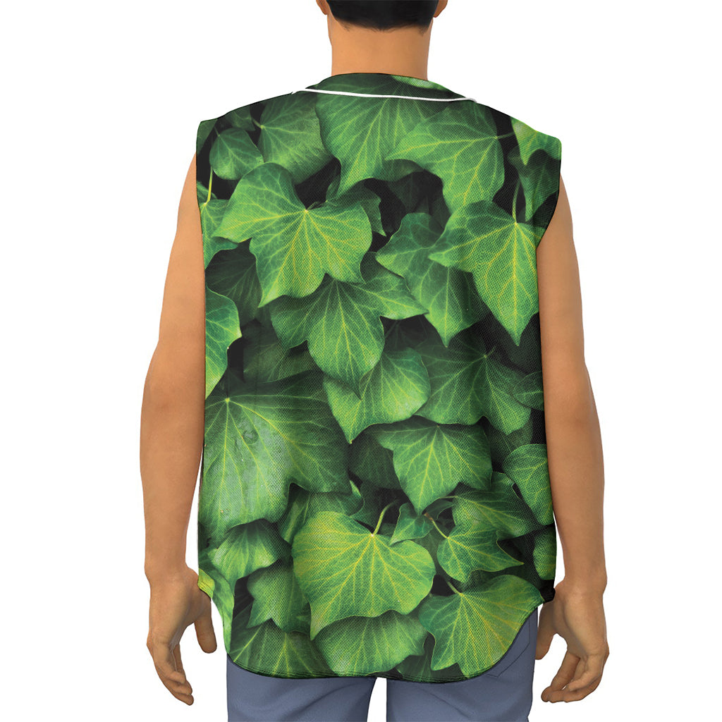 Green Ivy Leaf Print Sleeveless Baseball Jersey