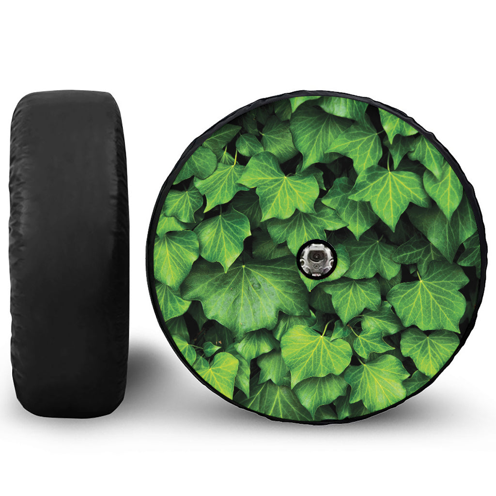 Green Ivy Leaf Print Tire Cover With Camera Hole