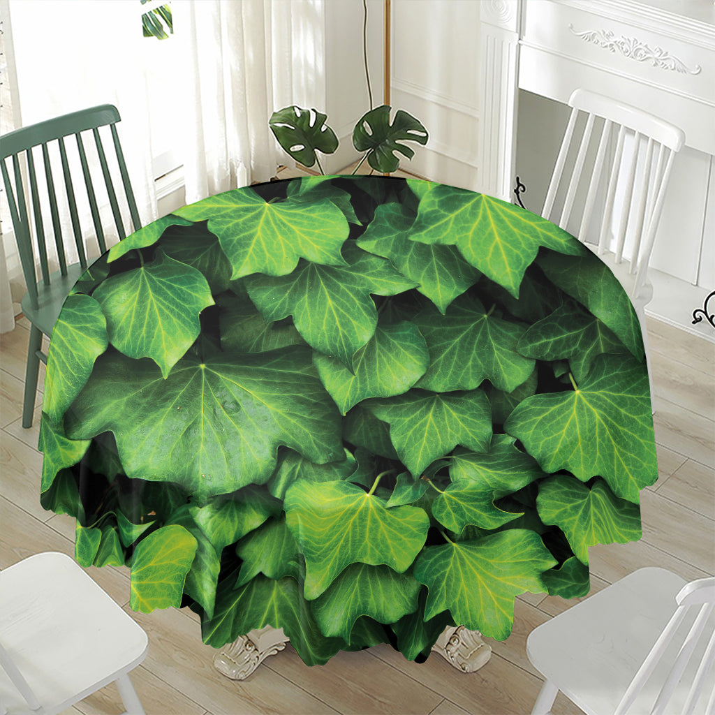 Green Ivy Leaf Print Waterproof Round Tablecloth