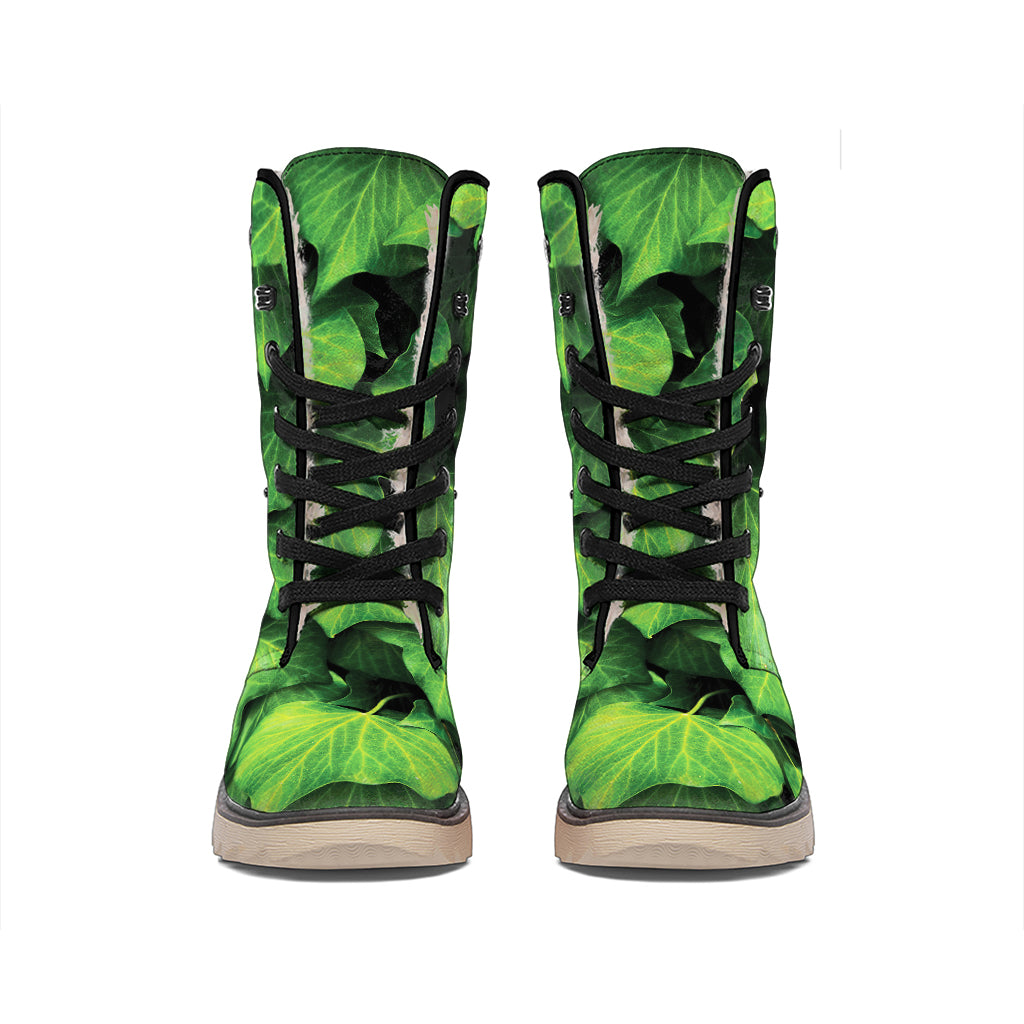 Green Ivy Leaf Print Winter Boots