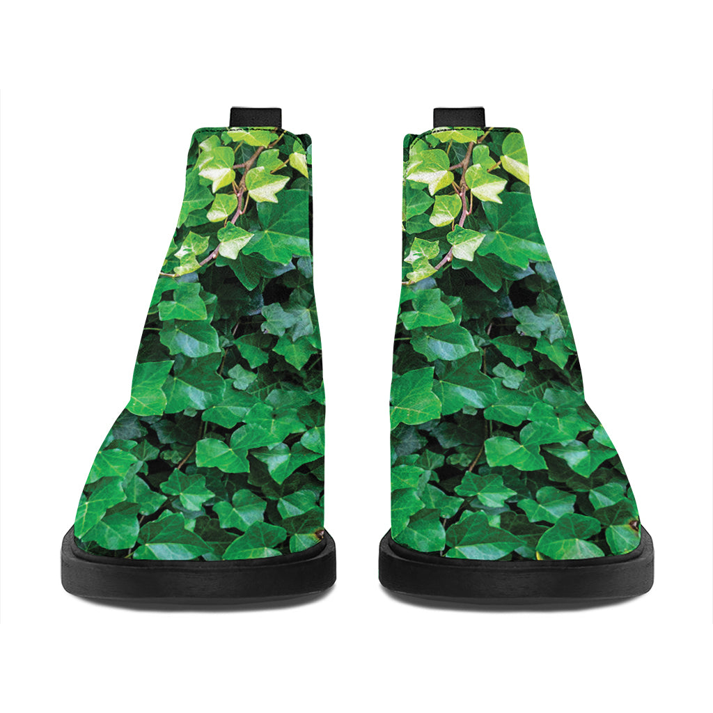 Green Ivy Wall Print Flat Ankle Boots
