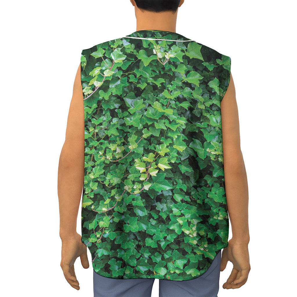 Green Ivy Wall Print Sleeveless Baseball Jersey