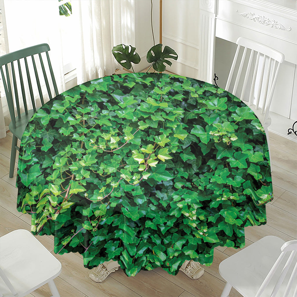 Green Ivy Wall Print Waterproof Round Tablecloth