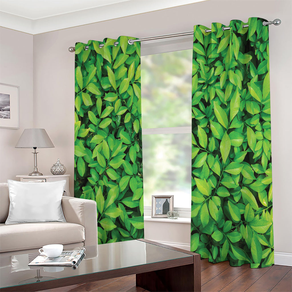 Green Leaf Print Extra Wide Grommet Curtains